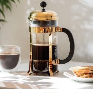 Williams Sonoma Gold French Press Coffee Maker with Black Handle